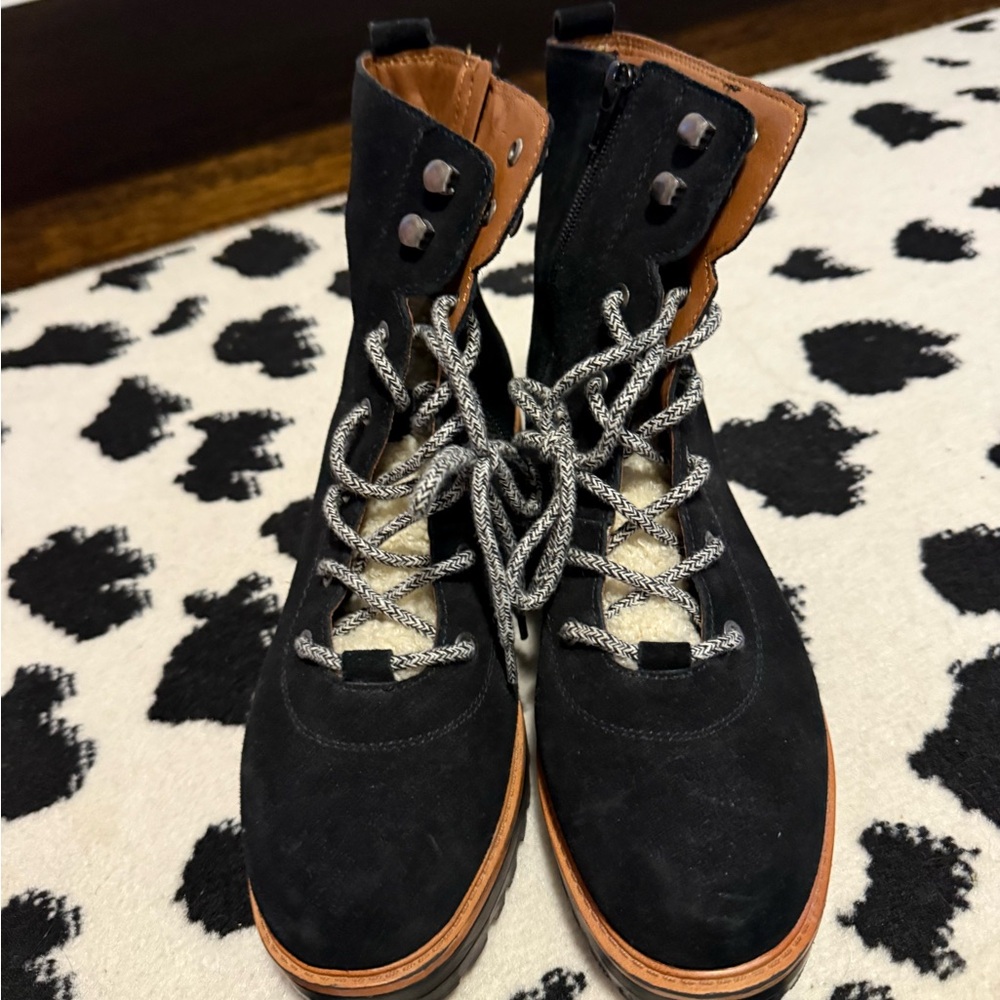 Marc Fisher Black and Tan Combat Boots